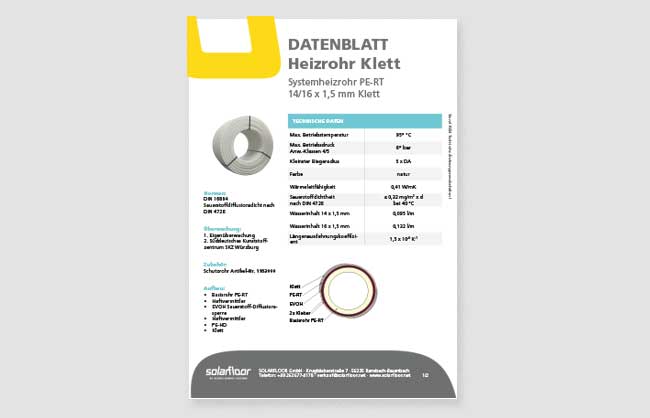 Datenblatt Flächenheizsysteme 3144772_3144782_3144783_3144789_3144860_DB_Heizrohr_PE-RT_(Klett)_x1,5
