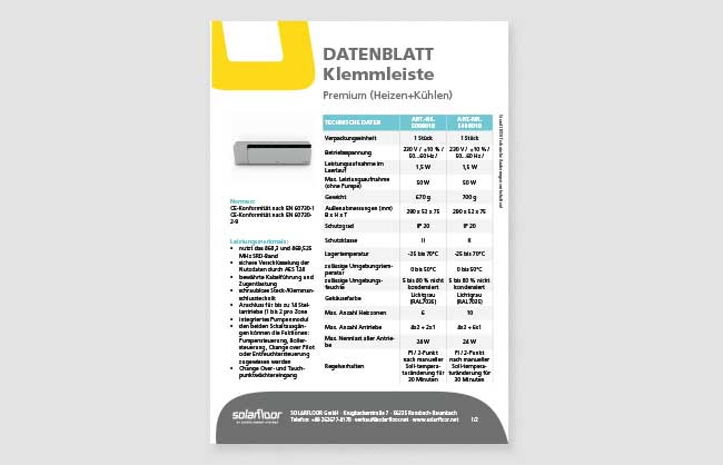 Datenblatt Flächenheizsysteme 5008018_5008019_DB_Klemmleiste_Premium
